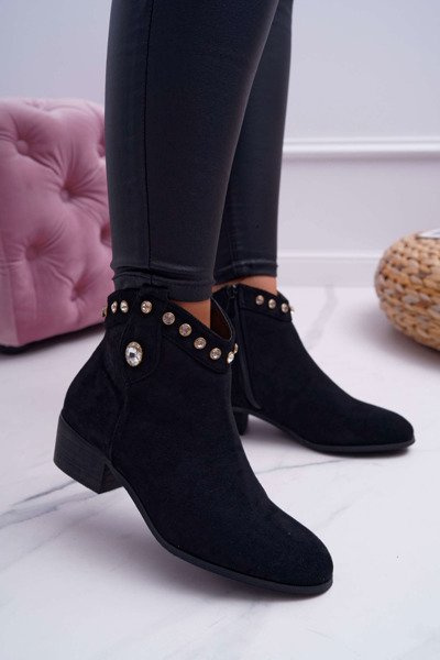 Women's Flat Heel Cowboy Boots With Zircons Black Patti