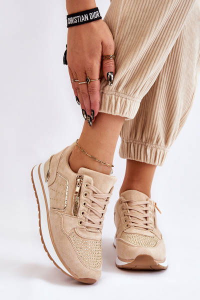 Damen Sportschuhe mit Zierreißverschluss Beige Adrea