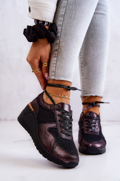 Bőr Mesh Wedge Sneakers S.Barski Fekete