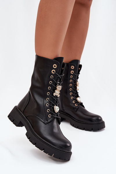 Bottines Pour Femmes De Travail Avec Épingles Isolées Noires Lomina