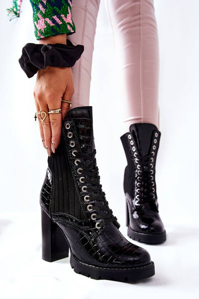 Bottes Pour Femmes Sur Talon Haut Motif Crocodile Noir Erdogan