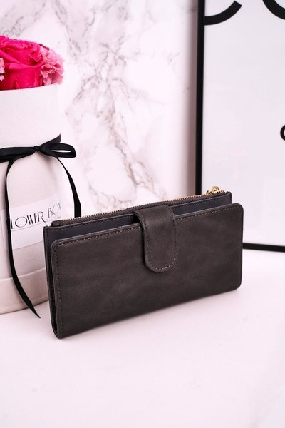 Large Women's Wallet With An Extra Purse And Fringes Grey
