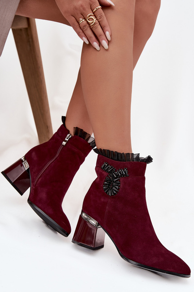 Bottes pour femmes en cuir suédé à talon avec décoration chauffée D&A MR52-127 Bordeaux