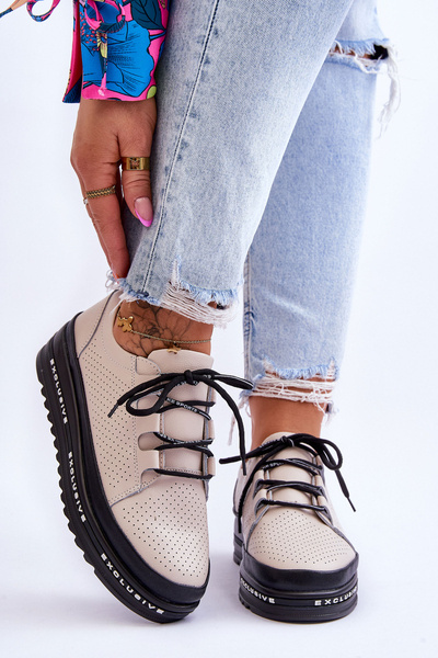 Leather Openwork Sport Shoes Beige Leonor