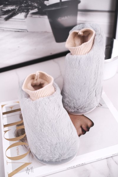 Chaussons Femme Avec Fourrure Et Chaussette Gris Yeti
