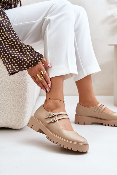 Richelieus À Bretelles Pour Femme Beige Rialuna