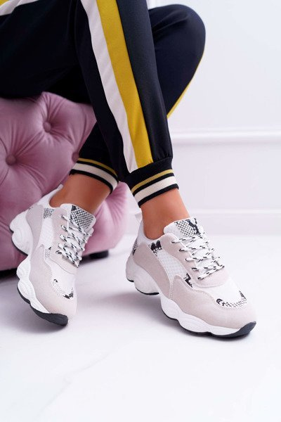 Pantofi de piele de căprioară sportivi din piele de șarpe alb din piele de șarpe