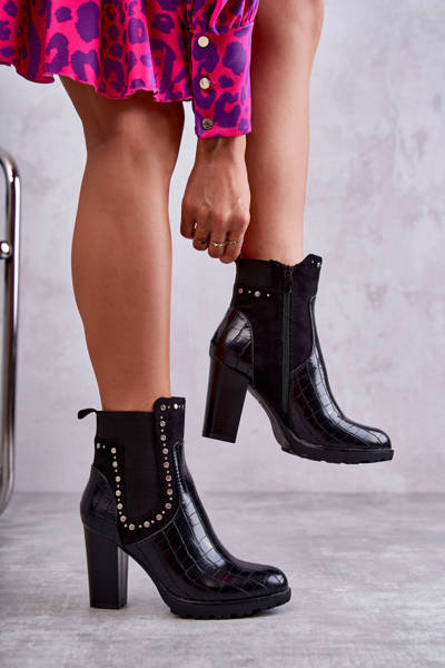 Bottines Aiguilles Avec Strass Serpent Noir Wissey