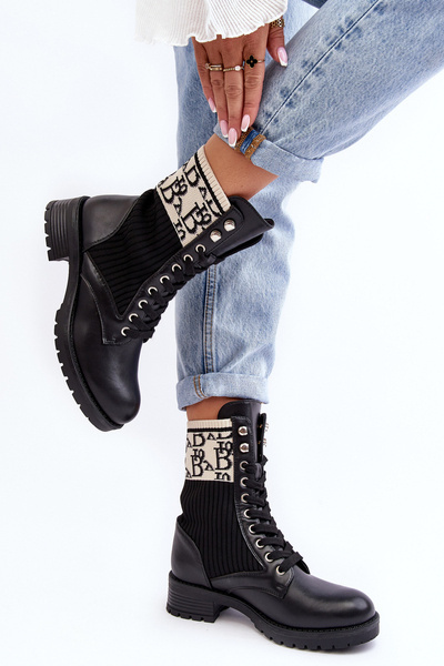 Bottines Richelieu Femme avec Chaussette Noir Hakina