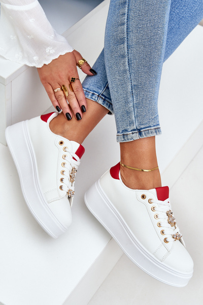 Öko Bőr Sneakers Csipeszekkel Fehér-Piros Enalirae