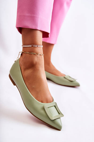 Leather Ballerinas With Spitz Ornament Green Simone