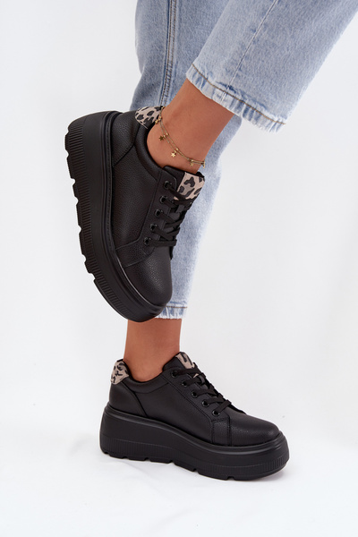 Tenisi femei din piele pe platformă leopard Vinceza 89144 Negru