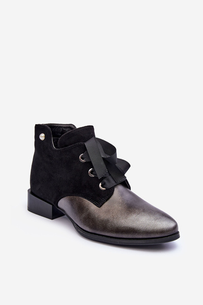 Chaussures Femme Talon Plat à Lacets Noir Meroni