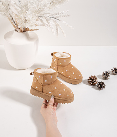 Bottes de neige pour enfants décorées de fleurs Camel Gracina