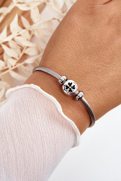 Damen-Charm-Armband aus Stahl mit Kleeblatt in Silber