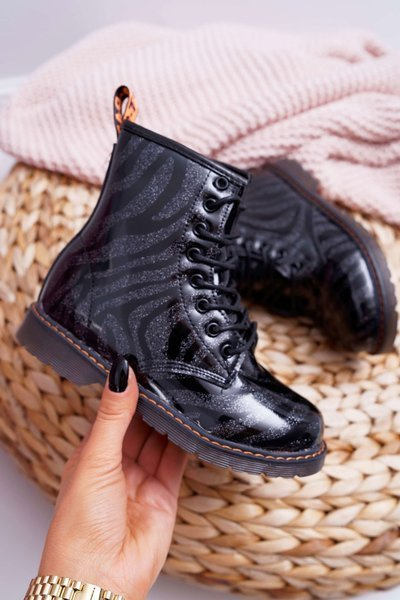 Bottes laquées pour jeunes avec fermeture éclair Noir Omua