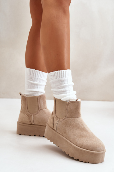 Damen Schnee Boots auf Plattform mit elastischen Einsätzen Hellbeige Rialine
