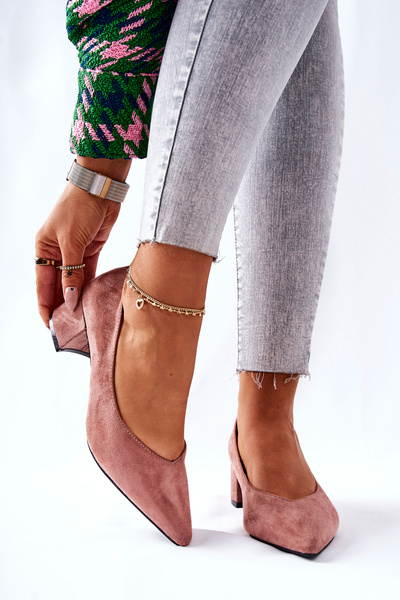 Suede Pumps On A Block Heel Pink Rossie