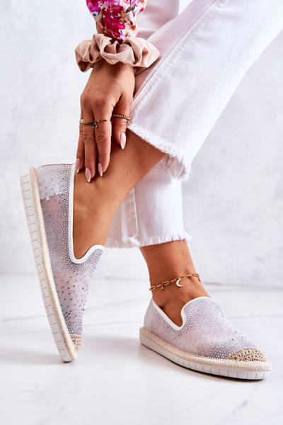 Espadrilles Femme En Tissu Avec Zircons Gris Deimos