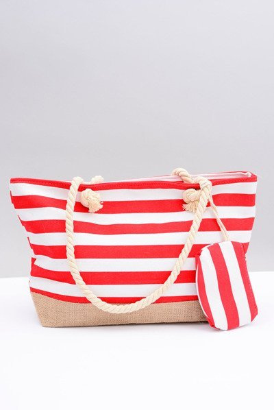Grand sac à main de plage bleu marine femme de coloris rouge