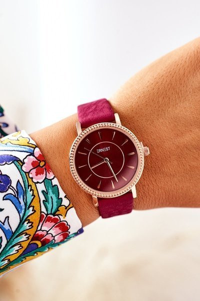 Montre Sur Bracelet Cuir Sans Nickel ERNEST Bordeaux