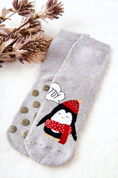 Socken Anti-Rutsch Glitter Pinguin Silber