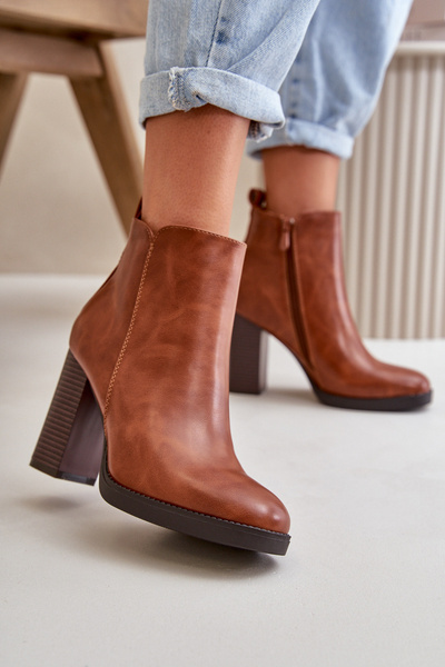 Bottines femme doublées à talon épais en simili cuir marron Teresine