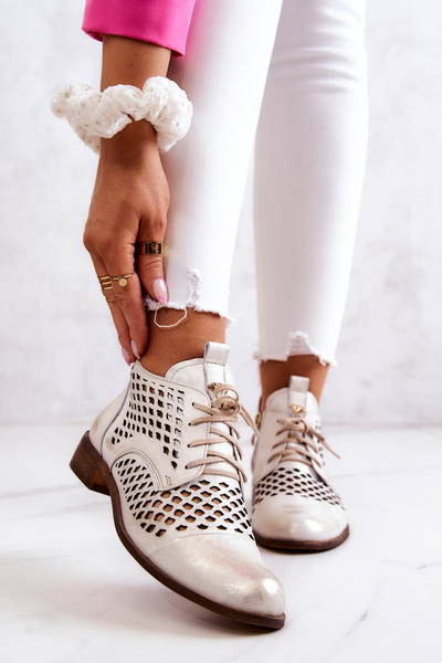 Chaussures Ajourées en Cuir Nicole 2704/004 Blanc et Doré