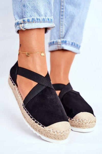 Damen Espadrilles mit Ausschnitt Schwarzes Motiv