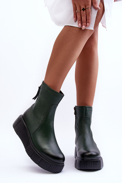 Zazoo 60369 Damen Leder Plattform Stiefeletten Grün