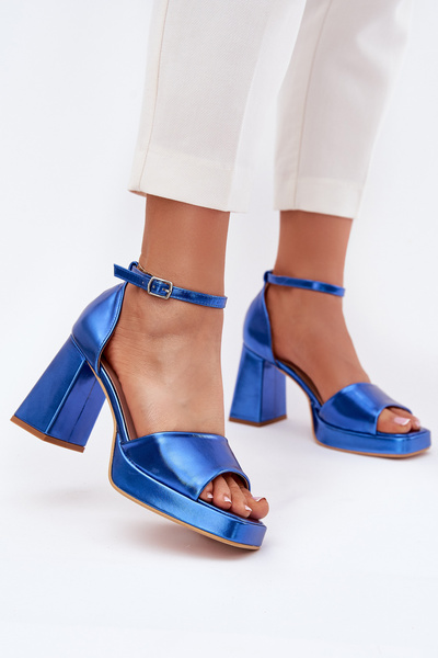 Lackierte Damen Sandalen Mit Absatz Blau Marila