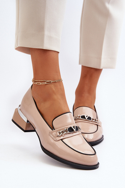 Beige Lackleder Pumps mit niedrigem Absatz für Damen Albreide