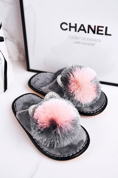 Chaussons Enfant Avec Pompon Gris Cendrillon