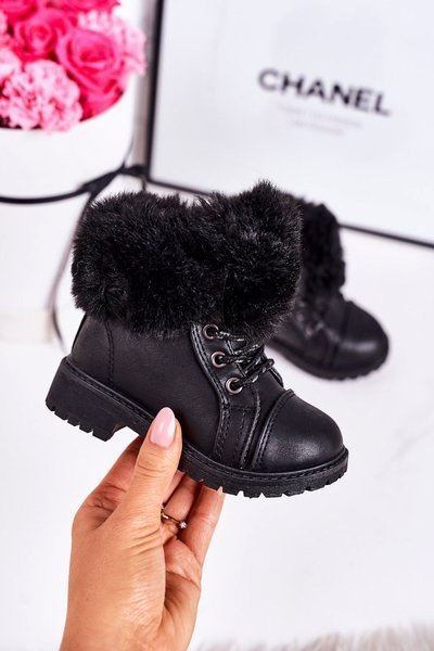 Bottes Isolées Pour Enfants Avec Fourrure Noir Nella