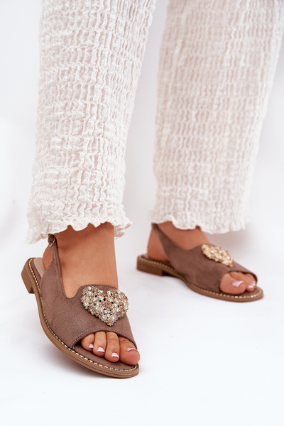 Sandales Dames Avec Cœur Décoratif Beige Foncé S.Barski KV27-018