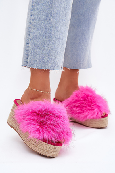 Damen Wedges mit Fell und Flechtung Fuchsia Virela