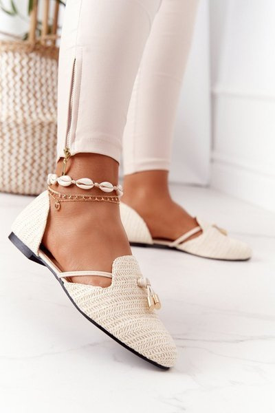 Lu Boo Beige geflochtene spitze Ballerinas