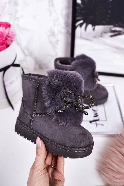 Bottes De Neige Enfant Isolées Avec Fourrure Daim Gris Amelia
