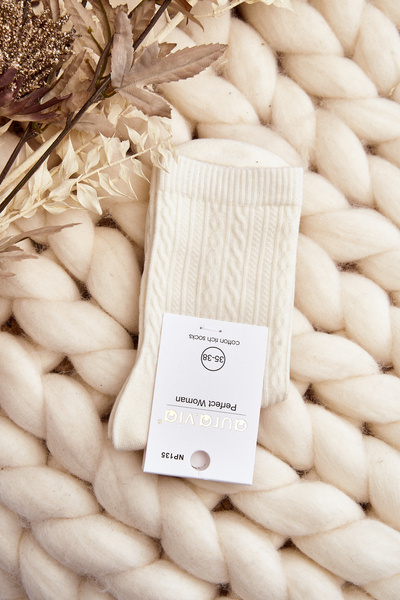 Chaussettes femme en coton avec gaufrage crème