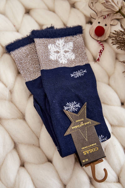 Chaussettes Longues Femme avec Boules de Neige Bleu Marine