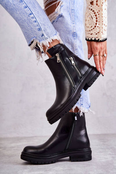 Bottes En Cuir Pour Femmes Avec Fermeture Éclair Noir Navarra