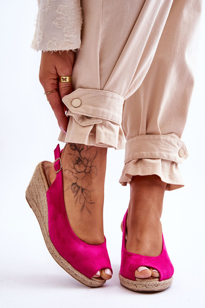 Suede Wedge Sandals Fuchsia Elsie