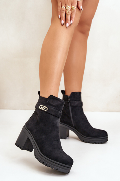 Bottes À Talons Femme Eco Daim Isolé Zip Noir Laonora
