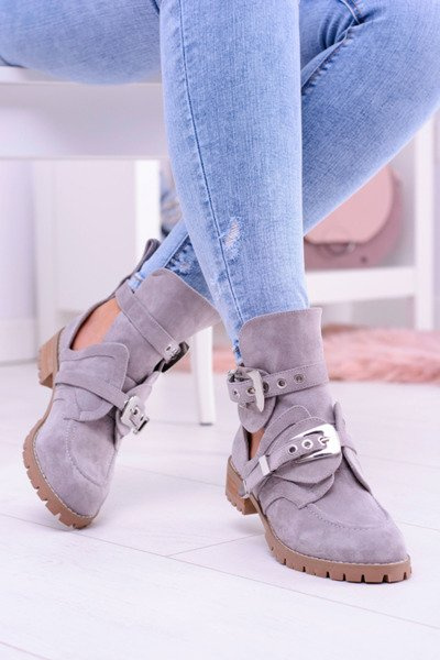 Cizme din piele de piele de piele gri Lu Boo cu decupaje Rock Girl