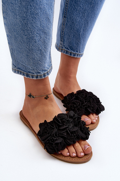 Women's Black Flower Sandals Eelfan