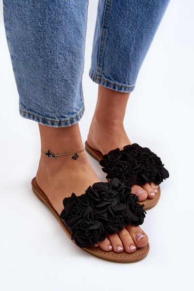 Sandales à fleurs noires pour femmes Eelfan