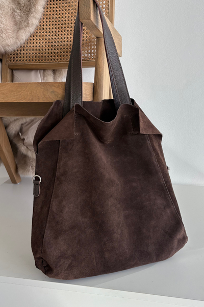 Sac shopper en suède chocolat Miraya