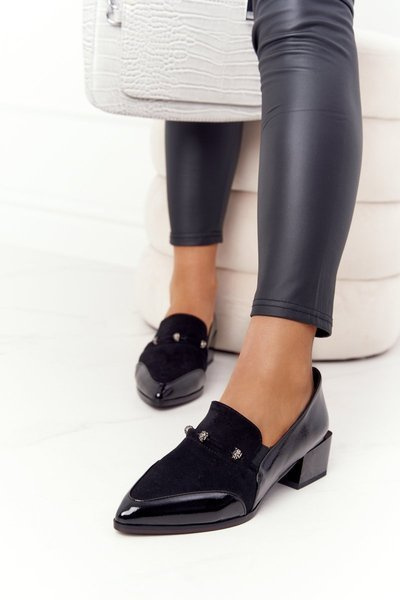 Chaussures élégantes à talon bloc S.Barski Premium A15 Noir