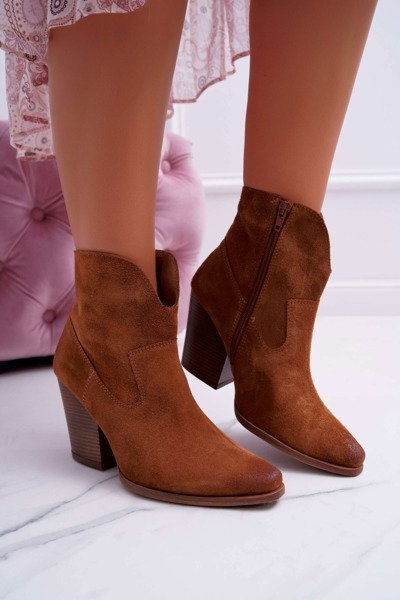 Bottines à Talons Femme Cuir Daim Cognac Nicole 2433