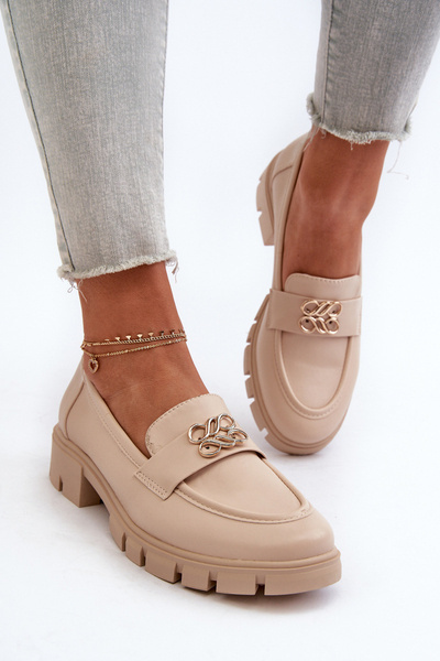 Loafers eleganți pentru femei cu decorațiuni aurii bej Tosisa